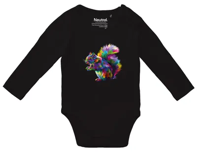 Produktbild von Huuraa Baby Body Eichhörnchen Colorful 74 Black  Baumwolle Fairtrade Langarmbody Geschenkidee