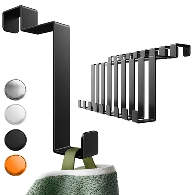 Produktbild von Aurelia Home Türhaken für die Innenseite aus Edelstahl, 10er Set, Schwarz - Flexible Türhaken zum Aufhängen, robuste Garderobenhaken für Türen - Türgarderobe für die Rückseite mit hoher Belastbarkeit, Handtuchhalter für die Türinnenseite
