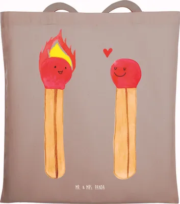 Produktbild von Mr. & Mrs. Panda Tote Bag Streichhölzer - Braun Pastell - Geschenk, Liebesgeschenk, Unitasche, Laptoptasche, Tasche, Liebesbeweis, umhängetasche baumwolle, Shopping