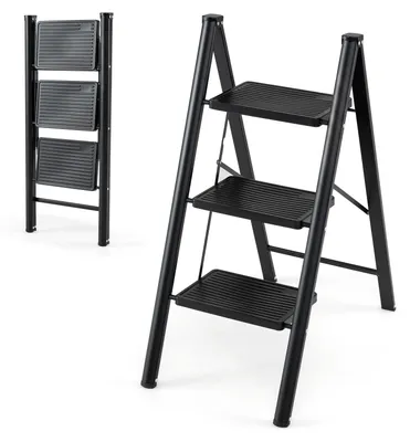 Productafbeelding van COSTWAY Opklapbare trap met 3 treden, inklapbare opstapje met een breed, antislip oppervlak, draagbare trap, inklapbare trap met een draagvermogen tot 150 kg