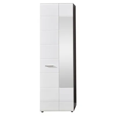 Produktbild von Garderobenschrank Flur incl. Spiegel LISBOA-19 in Weiß Hochglanz mit Sardegna Rauchsilber, B/H/T: ca. 60/191/35 cm