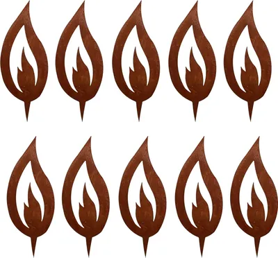 Produktbild von 10 er Set Rost Deko Flamme Edelrost 5 cm gro? Rostige Weihnachtsdeko Kerze Advent Kerzenflamme zum stecken Rostoptik