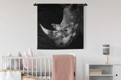Produktbild von MuchoWow® Wandteppich Wandbehang Rhinozeros - Horn - Schwarz - Weiß 90x90 cm Tapisserie Dekoration Wandtuch - Wandaufhänger