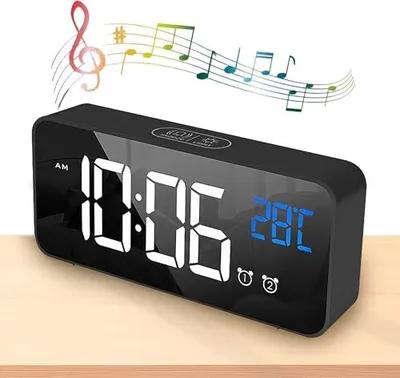 Produktbild von Digitaler Wecker, große LED -Temperaturanzeige, USB -wiederaufladbar, 2 Alarme, Snooze -Funktion, Sprachsteuerung 4 Helligkeit, 13 Musik, Uhrspiegel