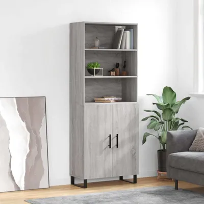 Image de vidaXL Highboard Gris Sonoma 69,5x34x180 cm Matériau dérivé du bois