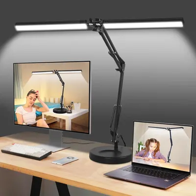 Zdjęcie produktu dla Lampa biurkowa LED - oświetlenie warsztatowe, zacisk - do czytania, nauki, pracy - 2-w-1, zacisk podłogowy - listwa świetlna o długości 30 cali - czarna