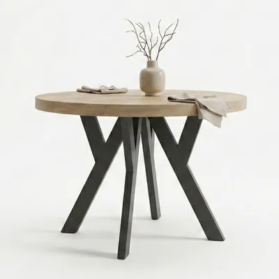 Produktbild von Runder Ausziehbarer Tisch für Esszimmer, PERO, Loft-Stil, Skandinavische, Durchmesser: 80 / 130 cm, Farbe: Eiche Sonoma / Schwarz