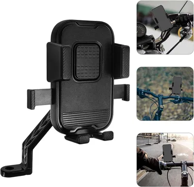 Image de Support universel pour smartphone à 360° pour guidon de vélo ou moto, support pour téléphone portable, fixation sûre, noir