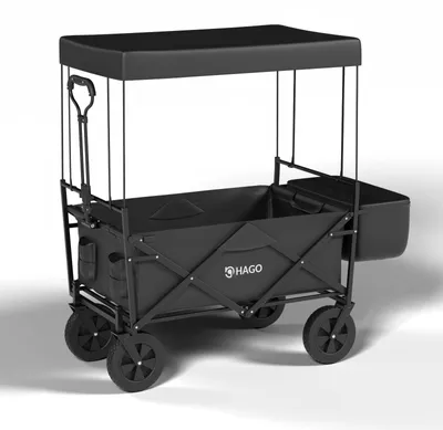 Produktbild von Faltbarer Bollerwagen Schwarz robust und vielseitig ideal für Familienausflüge und Outdooraktivitäten Vatertag mit Sonnendach