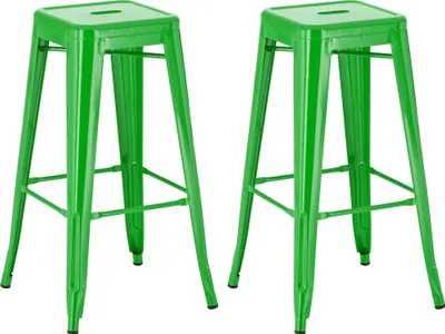Produktbild von CLP 2er Set Barhocker Joshua aus Metall mit Fußstütze grün