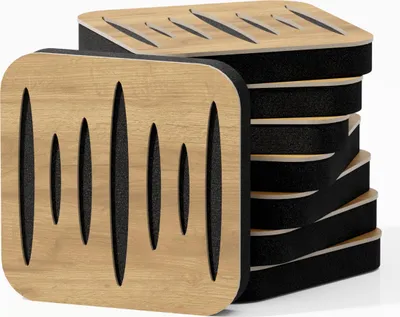 Obrázek produktu pro balení 8 kusů - Mini akustický panel s difuzním tlumením zvuku | 23 x 23 cm | Barevné perforované panely: (dub, COLUMBIA)