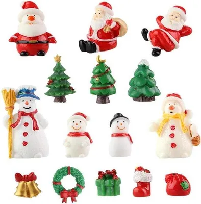 Immagine prodotto di Allecto Premium - Set di 15 figure natalizie in miniatura per decorazioni natalizie fai da te - Babbo Natale, albero di Natale, pupazzo di neve