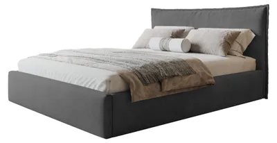 Produktbild von AlpiMeble Bett 90x200 - Polsterbett mit Bettkasten und Metallrahmen - Modern Betten - Weicher Jasminstoff - Kollektion Rimini - Dunkelgrau