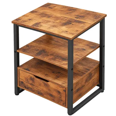 Zdjęcie produktu dla Szafka nocna stolik sypialnia komoda szuflada ciemny brąz loft 2 półki 80cm