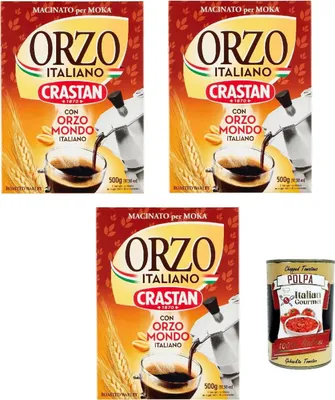 Produktbild von Crastan Orzo moka , Geröstete und gemahlene Gerste für Mokka, Gerste Getreidekaffee Kaffee 3x 500gr + Italian Gourmet polpa 400g