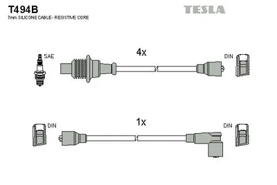 Produktbild von TESLA T494B Zündkabelsatz Zündleitungssatz passend für PEUGEOT 205 II (20A/C) 205 I Cabriolet (741B, 20D) 309 II (3C, 3A) 205 I (741A/C) 405 I (15B)