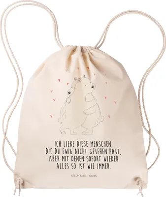 Produktbild von Mr. & Mrs. Panda gymnastiktasche Eisbär Umarmen - Transparent - Geschenk, Lustige Sprüche, Jutebeutel, sporttasche klein, Gymbag, Beutel, Sportbeutel, Turnbeutel
