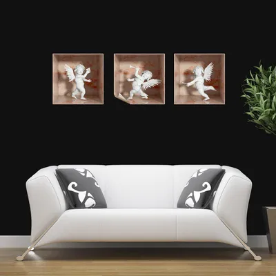 Produktbild von 3D-Effekt-Aufkleber mit 3 rosa Marmorengeln, 40 x 120 cm