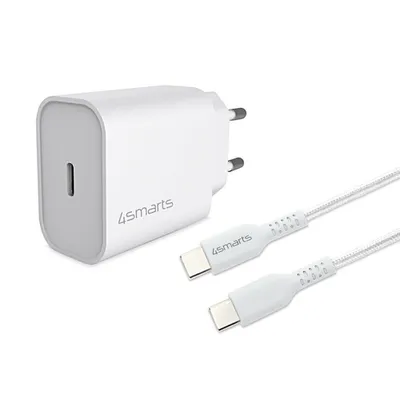 Produktbild von 4smarts Schnelllade-Set 20W mit 1.5m USB-C zu USB-C Kabel