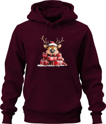 Produktbild von Weihnachten Rentier Geschenke Kinder Geschenkidee Niedlich Uni Hoodie Kapuzenpullover, Burgundy, 3XL