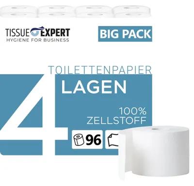 Produktbild von Tissue Expert Toilettenpapier, 4-lagig, 96 Rollen x 150 Blatt, 100% Zellstoff