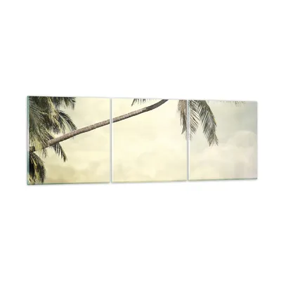 Produktbild von Bilder auf glas - 3 Teile - Palme Strand Insel - 90x30cm - Glasbilder - Wandbilder - Bilder - zum Aufhängen bereit - Wanddekoration aus Glas - Glas Bilder - Wandbild auf Glas - GCA90x30-4154