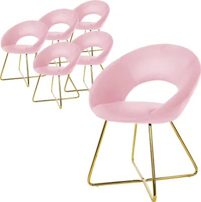 Obrázek produktu pro ML-Design 6x jídelní židle s kulatým opěradlem, růžová, ze sametového kovového rámu