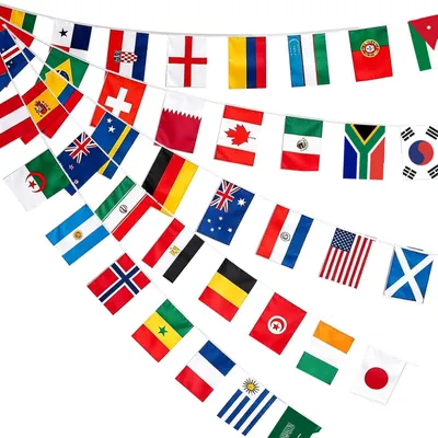 Wimpelkette mit 48 Länderflaggen für WM 2026, doppelseitig, Stoff