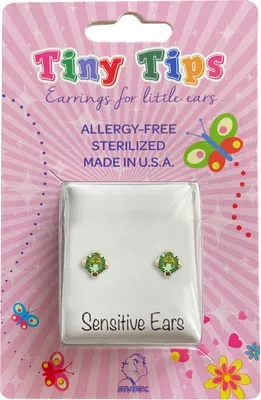 Produktbild von Studex Sensitive​ Tiny Tips Chirurgenstahl Ohrstecker vergoldet mit August-Peridot