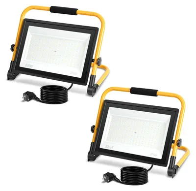 Obrázek produktu pro 2x LED stavební reflektor, 200W, 16000 lm, studená bílá (6500K), stupeň krytí IP66, s podstavcem a 3m přívodním kabelem. LED reflektor, pracovní světlo pro stavby, zahrady