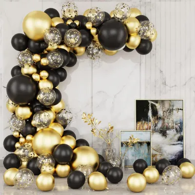 Productafbeelding van Ballonketting goud en zwart, 121 stuks. Confetti-ballonnen voor feestdecoratie