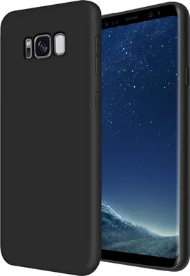 A black phone case is shown next to a smartphone displaying a starry night sky.
