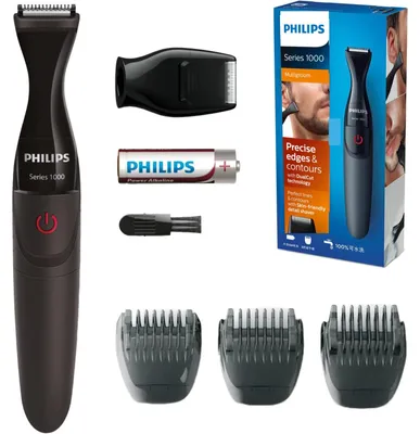 Productafbeelding van Philips MULTIGROOM Serie 1000, precisietrimmer voor baarden, model MG1100/16, afwasbaar, onderhoudsvrij (geen smering nodig), zwart, rood