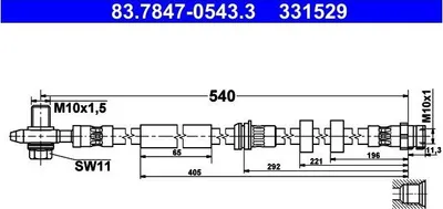 Produktbild von ATE 83.7847-0543.3 Bremsschlauch Vorne für VW Polo Schrägheck (6R1, 6C1) für SEAT Ibiza IV Schrägheck (6J5, 6P1) für AUDI A1 Sportback (8XA, 8XF)