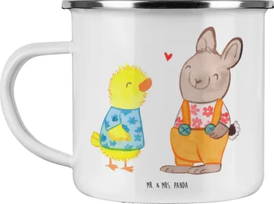 Produktbild von Mr. & Mrs. Panda Teetasse Ostern Freundschaft - Weiß - Geschenk, Osterhase, emaillebecher, Ostereier, Blechtasse, Hase, Pott, Kaffeepott, Emaille Becher, Ostergrüße