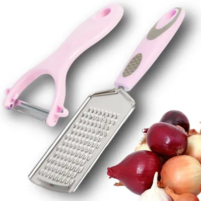 Produktbild von Reibe mit Sparschäler – 2er Set – Handreibe – Reibe – Zitronenreibe – Käsereibe – Ingwerreibe – Knoblauchreibe – Breite Reibe – Edelstahlreibe