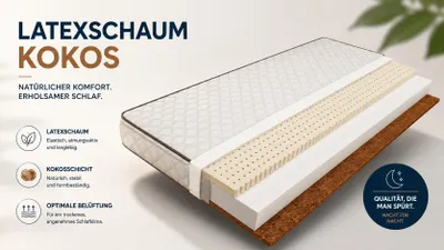 Produktbild von Babymatratze 120x60 cm Latex Kokos Schaumstoff - Orthopädische Kindermatratze Atmungsaktiv & Waschbar,