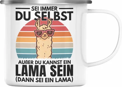 Produktbild von Trendation - Llama Emaille Tasse Alpaka Geschenk Lama-Liebhaber Geschenkidee Frauen Sei Immer Du Selbst (Silber)