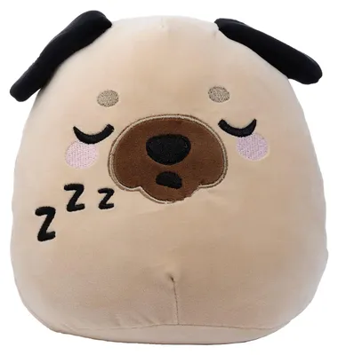 Kuschelkissen Gus, der Mops – Plüsch, rund, 25 cm, mehrfarbig