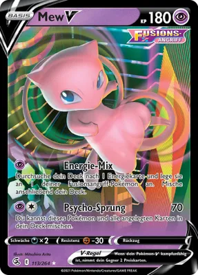 Produktbild von Mew V Schwert & Schild Fusionsangriff 113/264 Sammelkarten Pokemon Einzelkarten 1 Stück