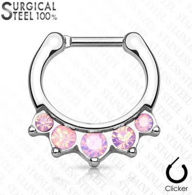 Produktbild von Nasenring Septum Clicker Piercing „Opal Kristalle“ Rosa