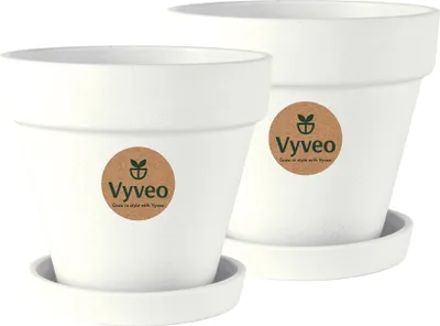 Immagine prodotto di Vyveo - Vaso da fiori Oslo con sottovaso - Set da 2 - Bianco - 14x12