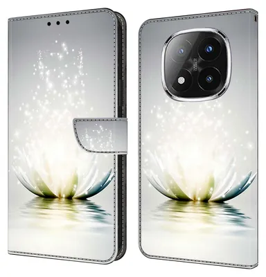 Produktbild von CLM-Tech Handyhülle kompatibel mit Xiaomi Redmi Note 14 Pro Plus 5G Hülle - Tasche aus Kunstleder - Klapphülle mit Ständer und Kartenfächern - Schutzhülle Wallet Case Cover Lotus Lampe