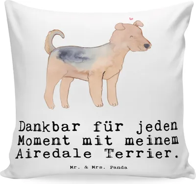 Produktbild von Mr. & Mrs. Panda kuschelkissen 40x40 Airedale Terrier Moment - Weiß - Geschenk, Kissen, Deko, Sofakissen, Zierkissen, Sofa, für