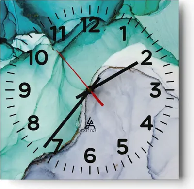 Produktbild von Wanduhr - Quadrat - Glasuhr - Abstraktion Marmor Türkis - 30x30cm - Schleichendes Uhrwerk - Lautlos - zum Aufhängen bereit - Dekoration Modern - Wanddekoration aus Glas - C4AC30x30-4553