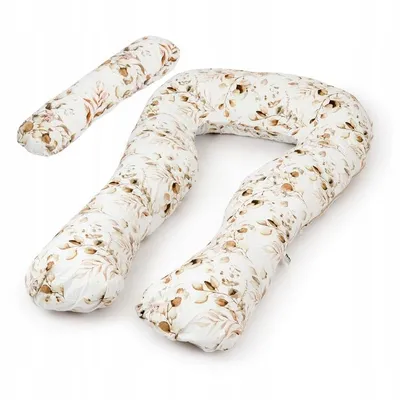 Image de Coussin de grossesse en U pour dormir et allaiter avec housse amovible, crème avec feuilles brunes