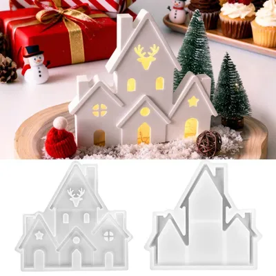 Produktbild von 2 Stück Silikonformen Haus Weihnachten Gießformen für Gips und Epoxidharz mit Elchmotiv
