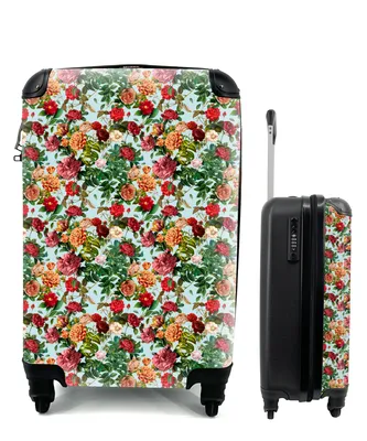 Produktbild von MuchoWow® Koffer Handgepäck Trolley Rollkoffer Kleine Reisekoffer mit 4 Rollen - Blumen - Muster - Rot - Cabin Size < 55x40x23 cm & 55x40x20 cm - Fotokoffer - Kabinenkoffer - Boardgepäck - Reise-Box - Reisekoffer - Reisegepäck - Koffer mit Bild - Trolley für Kinder