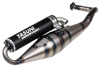 Obrázok produktu pre Výfukový systém Yasuni, čierna farba, s certifikátom ABE, určený pre skútre Piaggio Typhoon 50 a Gilera Runner