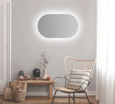 Obrázek produktu pro Koupelnové zrcadlo s osvětlením Talos LED designové zrcadlo oválné bílé 45 x 75 cm - Osvětlené zrcadlo s vysoce kvalitním celohliníkovým rámem v matné bílé barvě - Koupelnové zrcadlo - Nástěnné zrcadlo